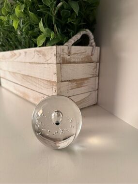Vintage Paperweight Clear Art Glass Orb Sphere Controlled Bubbles Ball